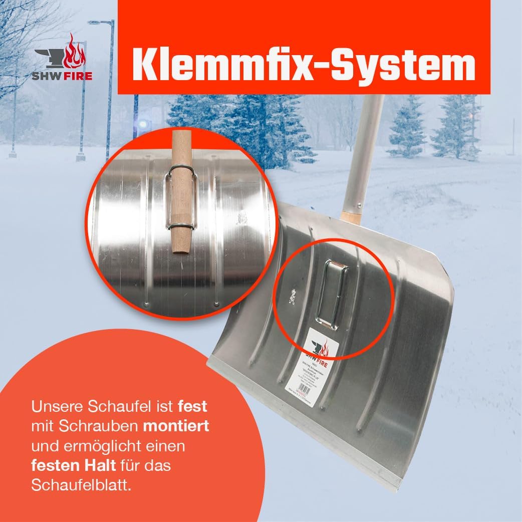 SHW-FIRE Alu-Schneeschieber mit ergonomischem Griff und Alu-Stiel, 55cm Breite - Ideal für viel Schn