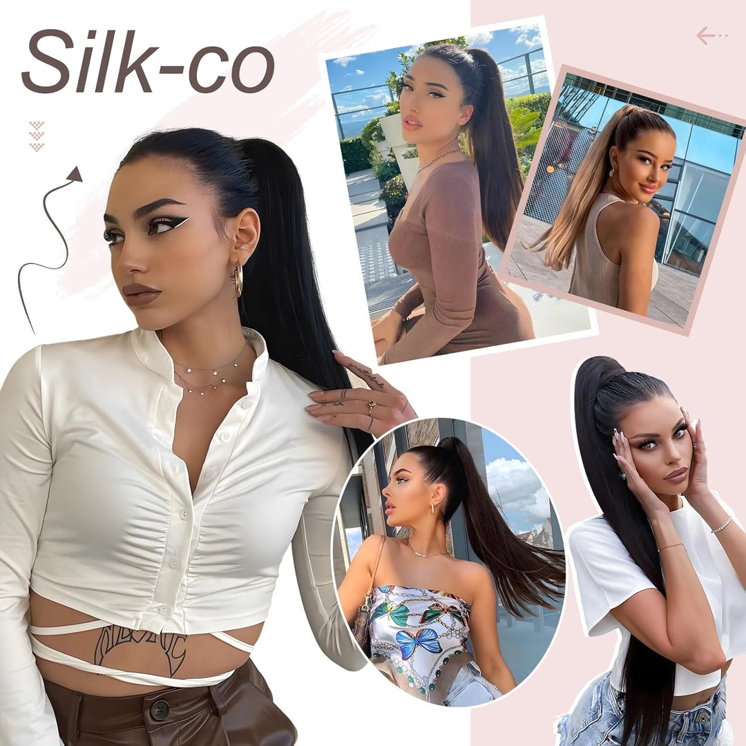 Clip in Pferdeschwanz Extensions Echthaar Haarteile Echthaar Ponytail Extension 7A Remy Hair Glatt Z