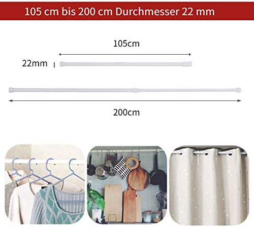 Duschvorhangstange Teleskopstange 105 cm-200 cm Ausziehbare Gardinenstange zum Klemmen ohne Bohren K