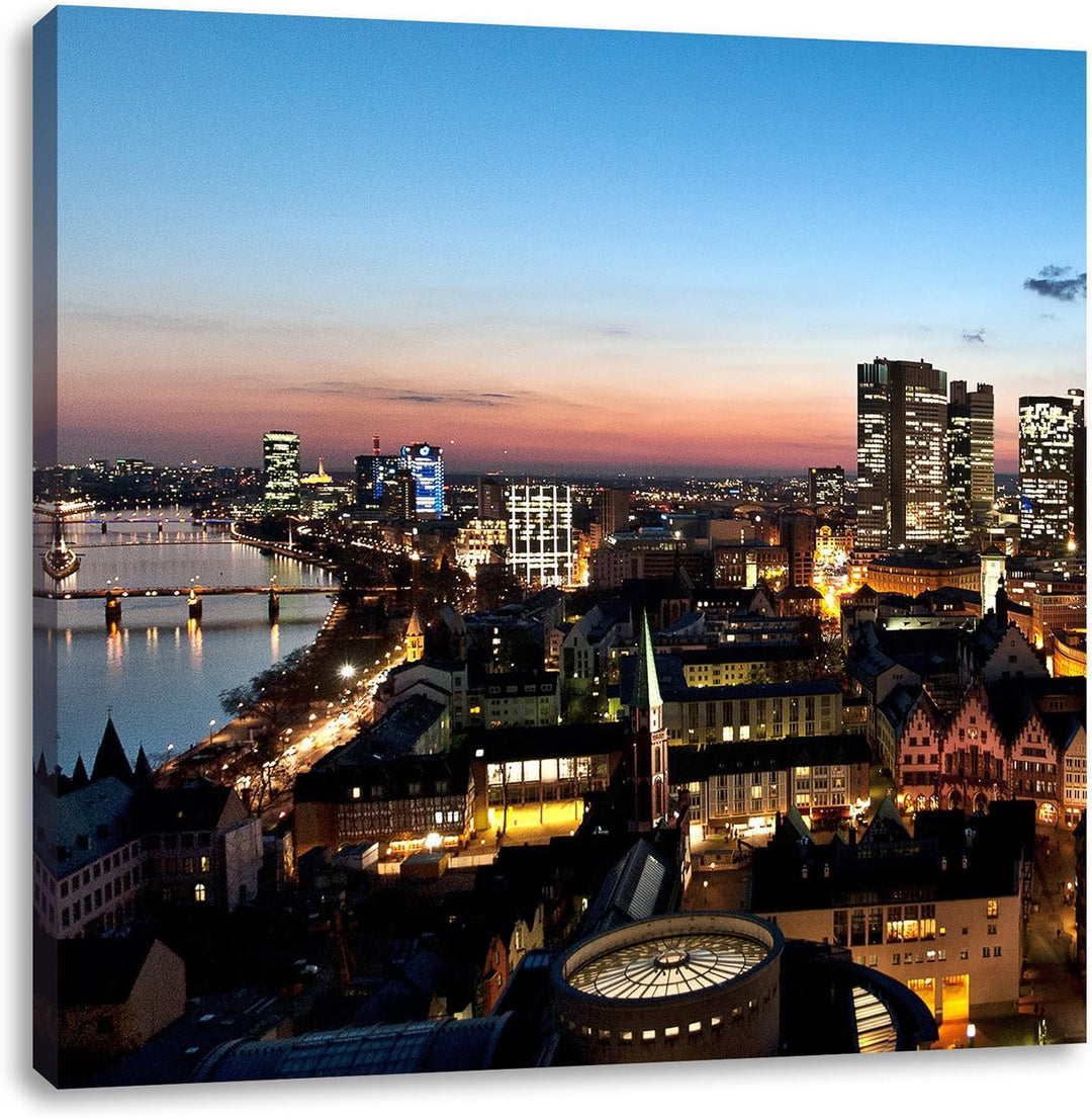 Frankfurt Skyline, Format: 70x70 auf Leinwand, XXL riesige Bilder fertig gerahmt mit Keilrahmen, Kun