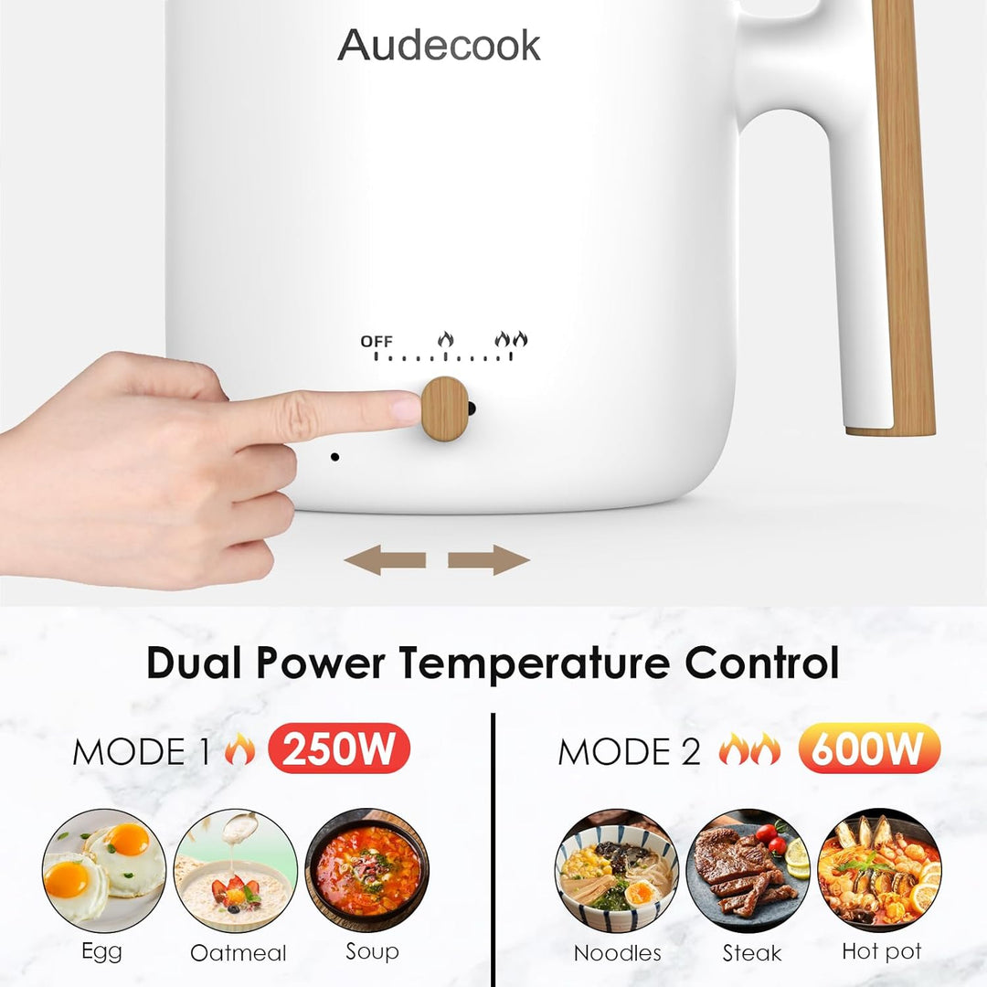 Audecook Elektrischer Dampfkocher, tragbarer Mini-Reisekocher, 1,8 l, multifunktionale antihaftbesch