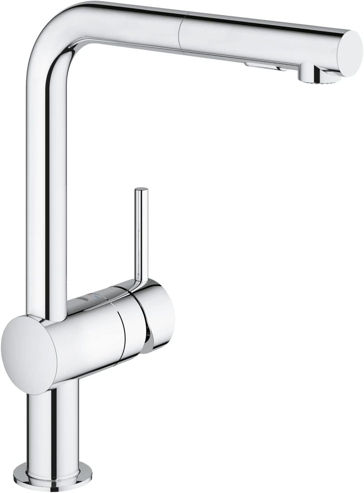 GROHE Minta - Einhand- Küchenarmatur (L-Auslauf, herausziehbare Dual-Spülbrause, 360° schwenkbar, kr