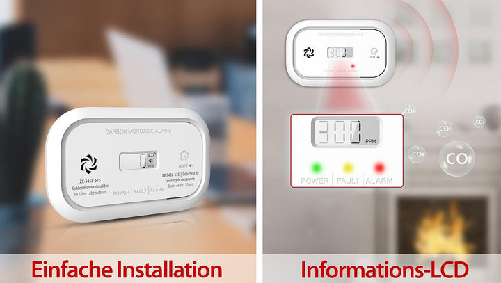 VisorTech Kohlenmonoxid Messgeräte: 2er-Set Digitale Kohlenmonoxid-Melder, 85 dB, Display, DIN EN 50