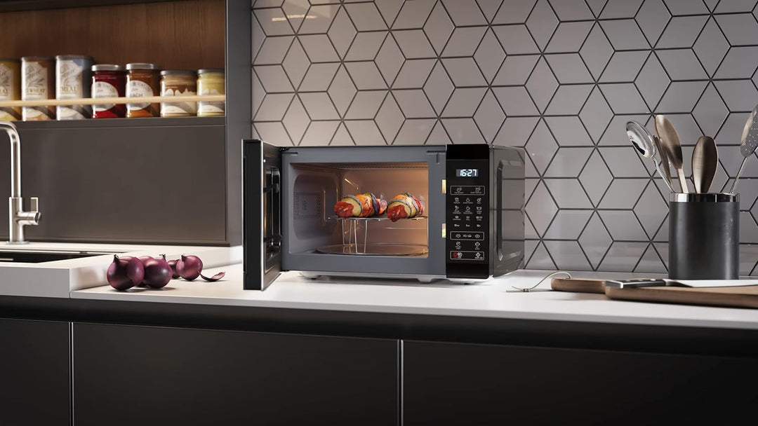 SHARP MG02EB Mikrowelle mit Grill (Mikrowelle: 800W, Grill: 1000W, 11 Leistungsstufen, Auftaufunktio