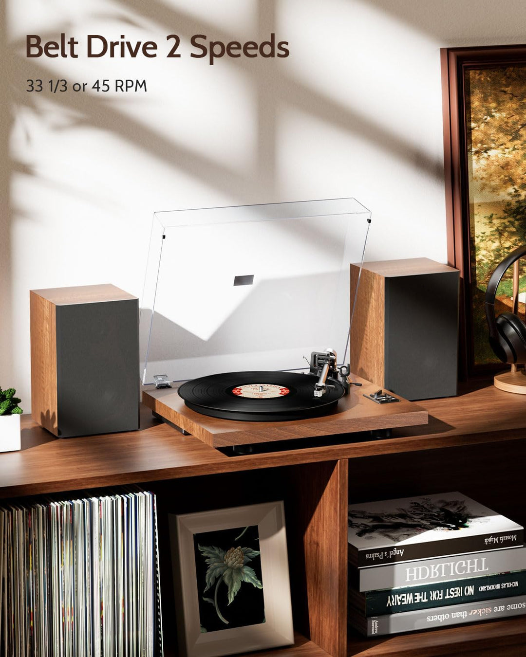 1 BY ONE HiFi Bluetooth Plattenspieler mit USB-Anschluss MM System 33/45 U/min Auto-Stopp und Phono-