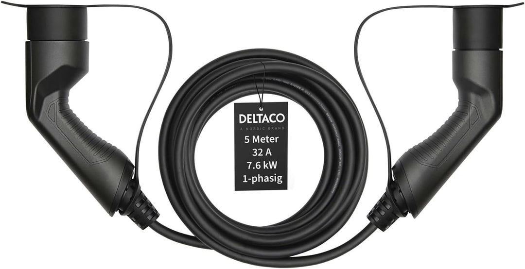 DELTACO Typ 2 EV-Ladekabel für E-Autos und Hybrid Fahrzeuge, Elektroauto Charger Mennekes Kabel, Kom