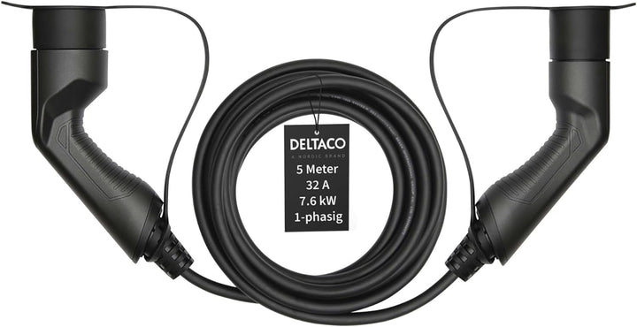 DELTACO Typ 2 EV-Ladekabel für E-Autos und Hybrid Fahrzeuge, Elektroauto Charger Mennekes Kabel, Kom