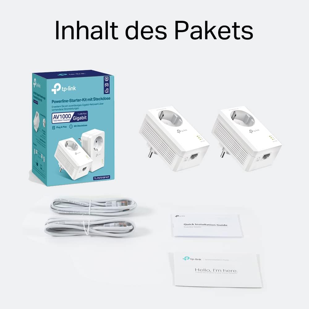TP-Link TL-PA7019P KIT AV1000 Gigabit Powerline Adapter mit Steckdose (1x Gigabit Port, Plug und Pla
