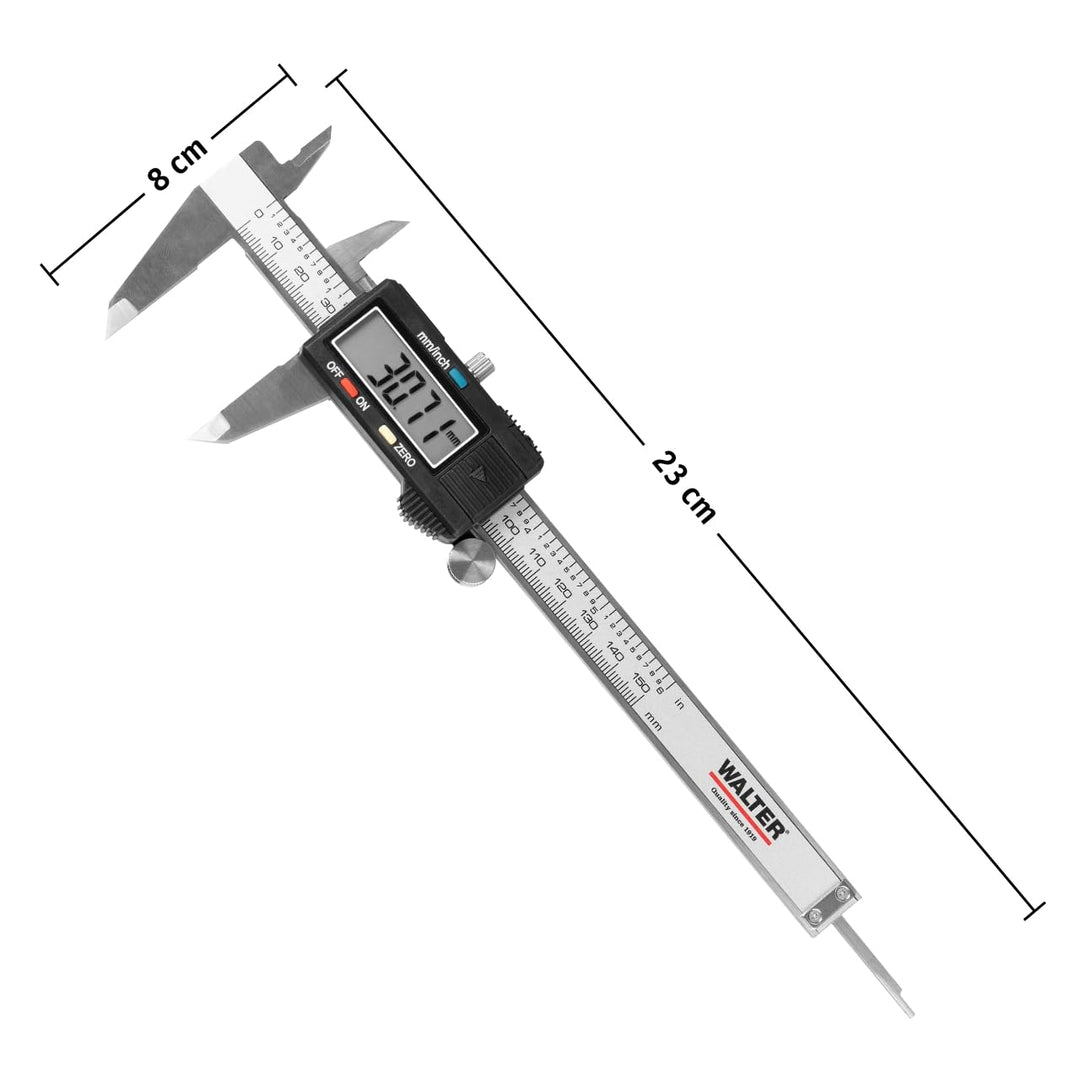 WALTER Digitale Schieblehre, Messschieber, 150 mm mit LCD-Display, Aussen-, Innen- und Tiefmass, in
