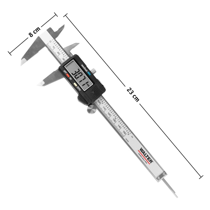 WALTER Digitale Schieblehre, Messschieber, 150 mm mit LCD-Display, Aussen-, Innen- und Tiefmass, in