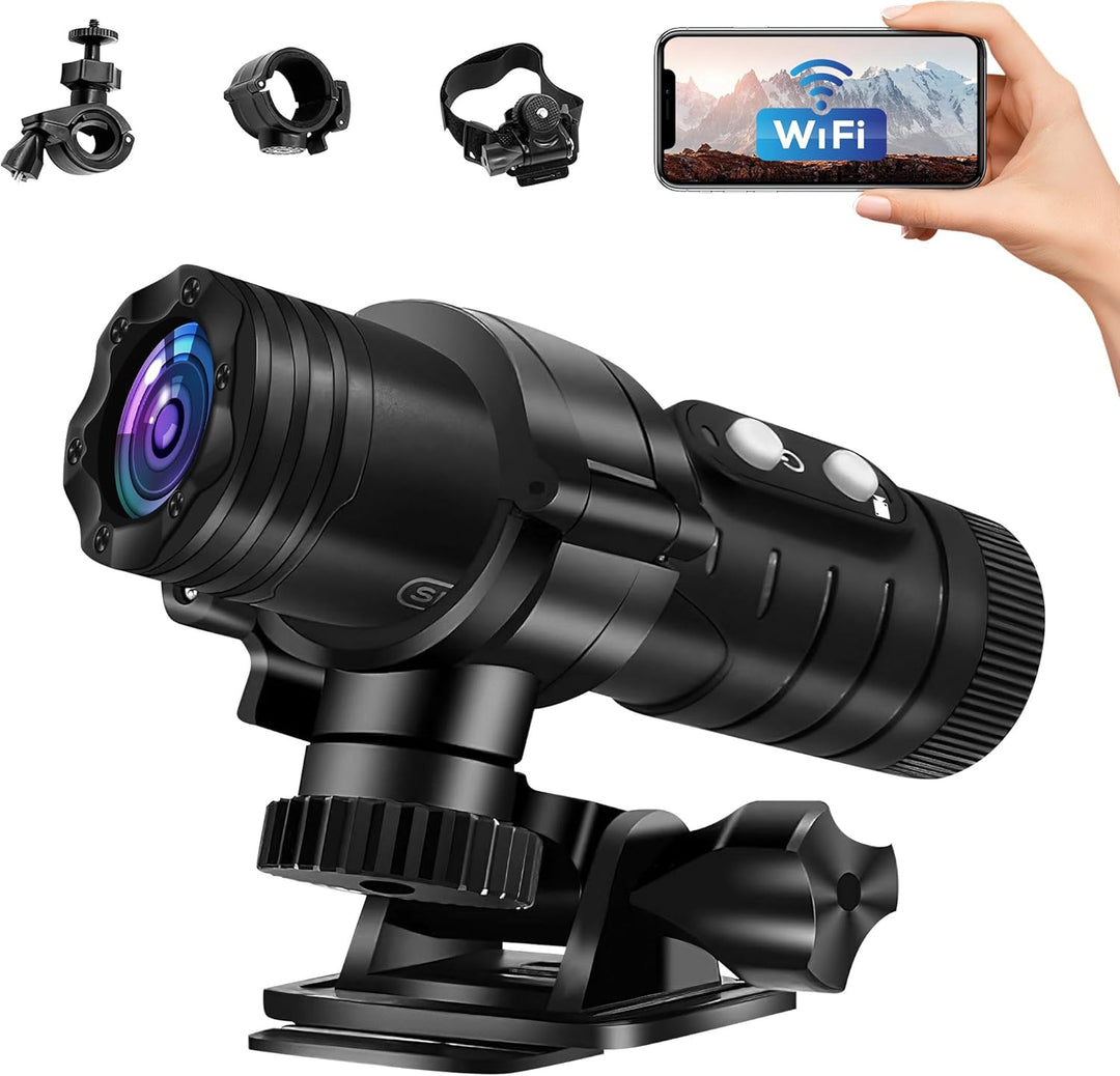 Tiantianle Action Cam,Helmkamera Fahrrad WiFi,Action Cam Motorrad,Wasserdicht Sport Kamera,1080P HD