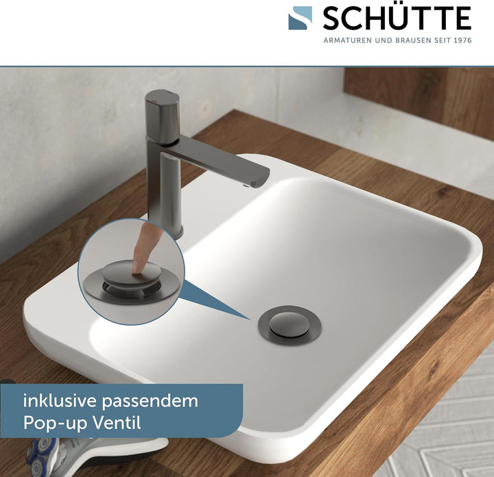 Schütte 33612 NEW YORK Waschtischarmatur mit Ablaufgarnitur, Mischbatterie mit Pop-Up Ventil, Badarm