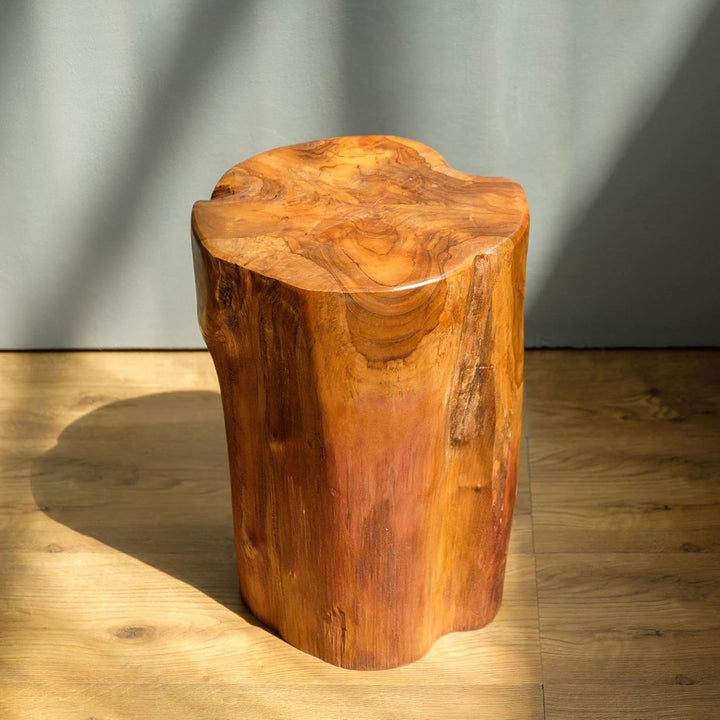 wohnfreuden Teak-Holz Hocker 40 cm lasiert rund Natur Bad Garten Wohnen Holz-Dekoration Sitzgelegenh