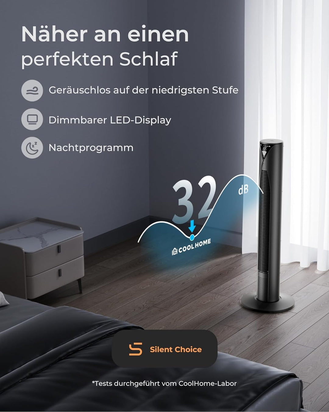 CoolHome Ventilator & Luftreiniger - Turmventilator mit Fernbedienung & ionisatorfunktion - Dimmbare