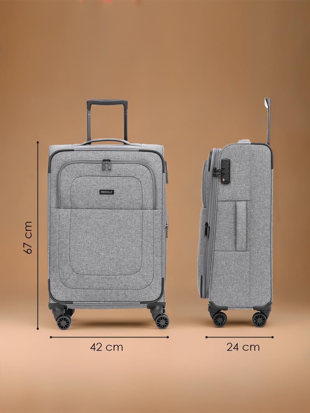 REDOLZ MEDIUM Weichschalen Koffer für Männer & Frauen | Leichter Trolley 67 cm mit 4 Doppelrollen &