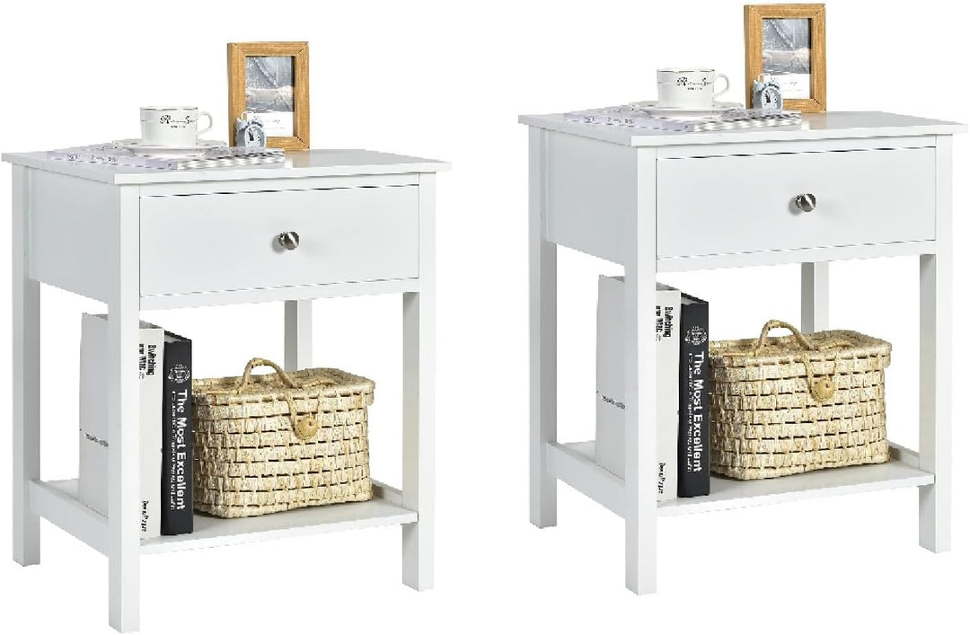 COSTWAY Nachttisch mit Schublade, Beistelltisch 2 Ebene Holz, Nachtkommode Nachtschrank Flurkommode,
