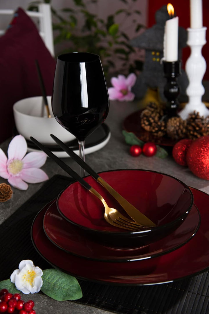 Excelsa Japan Tellerservice 18-teilig, Stoneware, Rot und Schwarz
