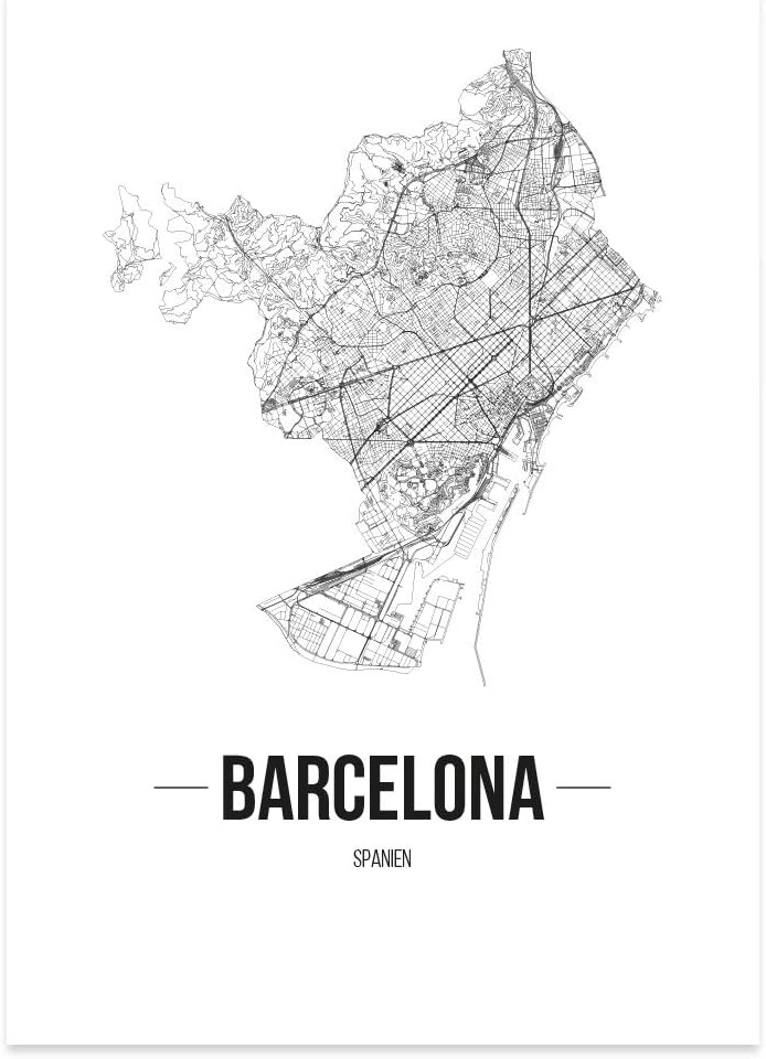 JUNIWORDS Stadtposter, Barcelona, Wähle eine Grösse, 40 x 60 cm, Poster, Schrift B, Weiss 40 x 60 cm