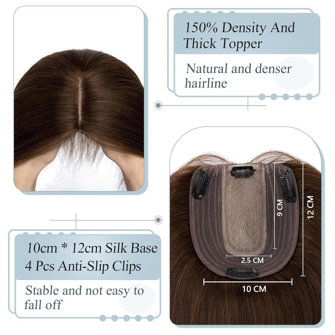 TESS Hair Topper Echthaar Braun, 10x12cm Basis Toupet Damen #4 Braun Haartopper Echthaar 35g 25 cm H