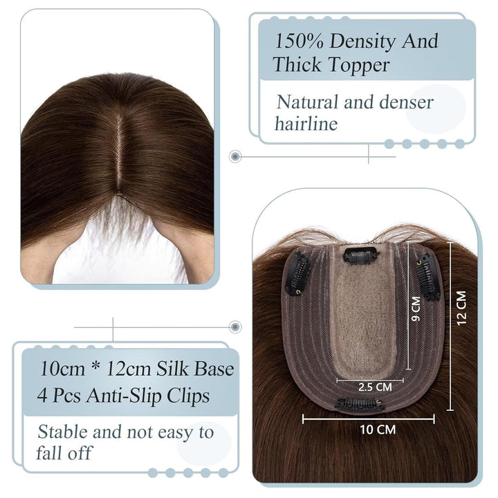 TESS Hair Topper Echthaar Braun, 10x12cm Basis Toupet Damen #4 Braun Haartopper Echthaar 35g 25 cm H