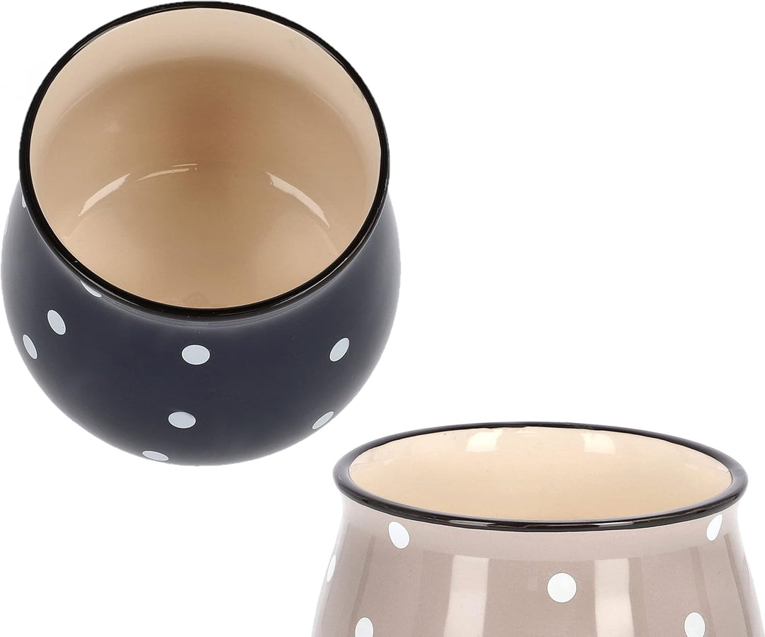 KOTARBAU® Keramik Blumentopf Übertopf Beige ⌀ 125 mm Dunkelblau ⌀ 110 mm in Weisse Punkte Erbsen Bei
