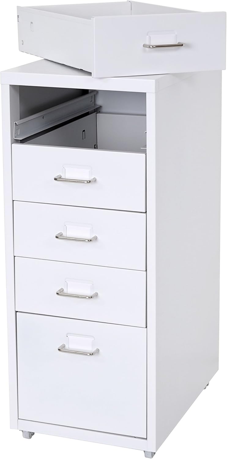 Mendler Rollcontainer Boston T851AM, Schubladenschrank Stahlschrank, 69x28x41cm 5 Schubladen - weiss