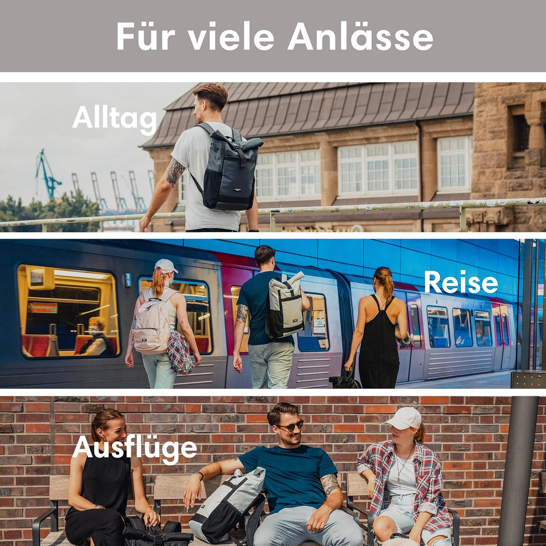 LARKSON Rolltop Rucksack Damen Gross Schwarz Reflektierend - No 2 - Daypack für Schule, Uni, Fahrrad