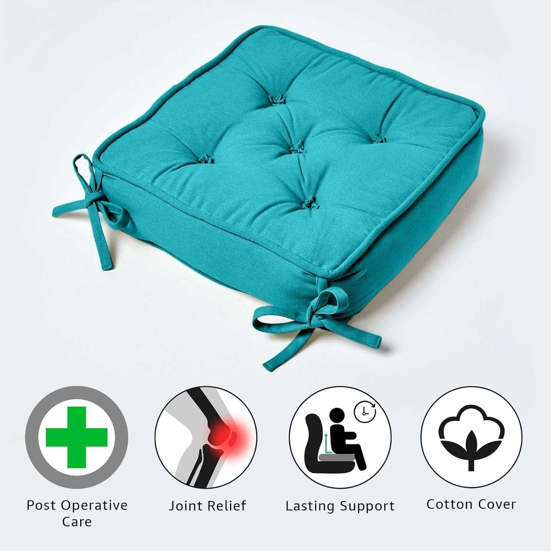 Homescapes Dickes Sitzkissen türkis, Stuhlkissen 40x40 cm mit Bändern, Sitzerhöhung 10 cm, Matratzen