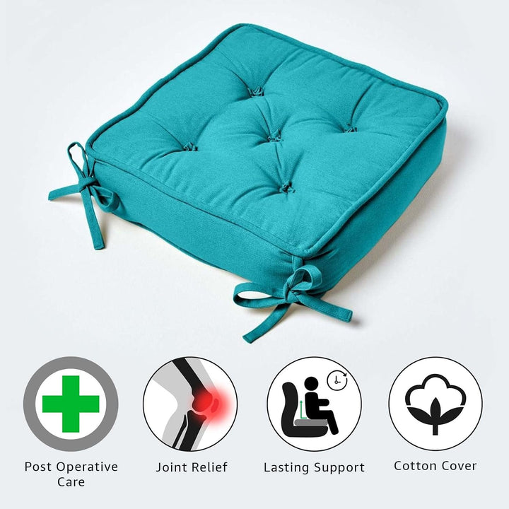 Homescapes Dickes Sitzkissen türkis, Stuhlkissen 40x40 cm mit Bändern, Sitzerhöhung 10 cm, Matratzen