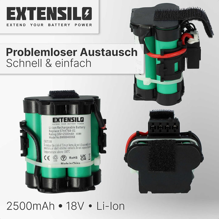 EXTENSILO Akku kompatibel mit Gardena R38Li, R40Li, R45Li, R50Li, R70Li, R75Li, R80Li, 124562 Rasenr