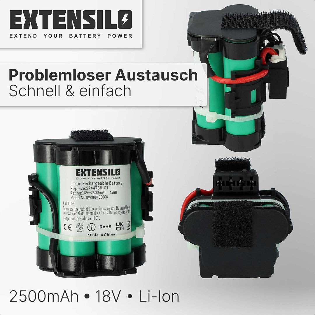 EXTENSILO Akku kompatibel mit Gardena R38Li, R40Li, R45Li, R50Li, R70Li, R75Li, R80Li, 124562 Rasenr