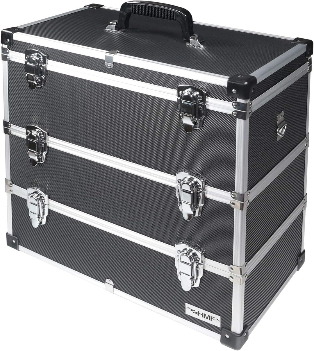 HMF 14661-02 Alu Werkzeugkoffer leer, 3 Etagen, 44 x 45 x 24 cm, schwarz, 3 Etagen