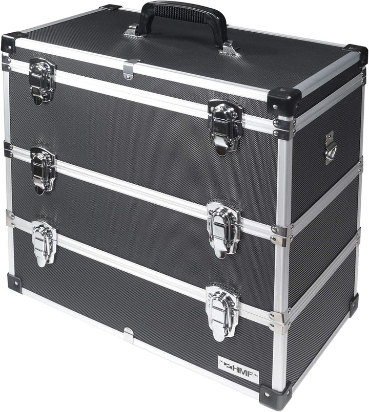 HMF 14661-02 Alu Werkzeugkoffer leer, 3 Etagen, 44 x 45 x 24 cm, schwarz, 3 Etagen