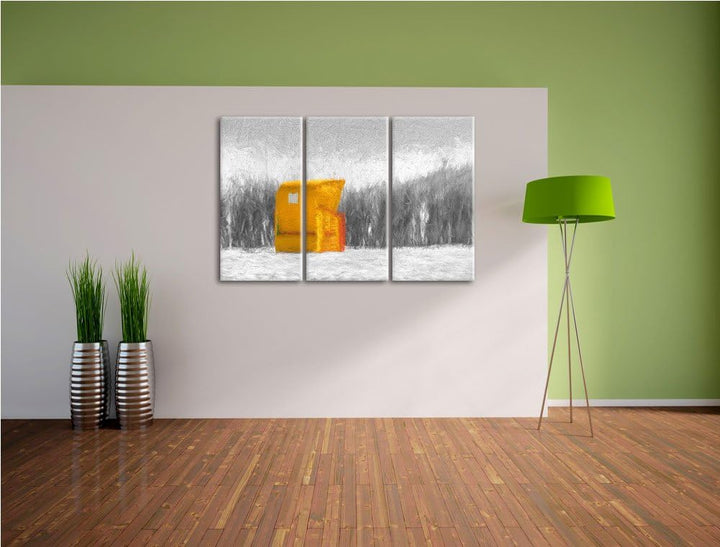 gemütlicher Strandkorb schwarz/weiss Spezial 3-Teiler Leinwandbild 120x80 Bild auf Leinwand, XXL rie