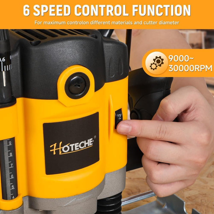 Hoteche 1200W Oberfräse Holzfräse Kantenfräse 6mm Spannfutter 30MM Arbeits Tiefe Alu Bodenplatte VDE