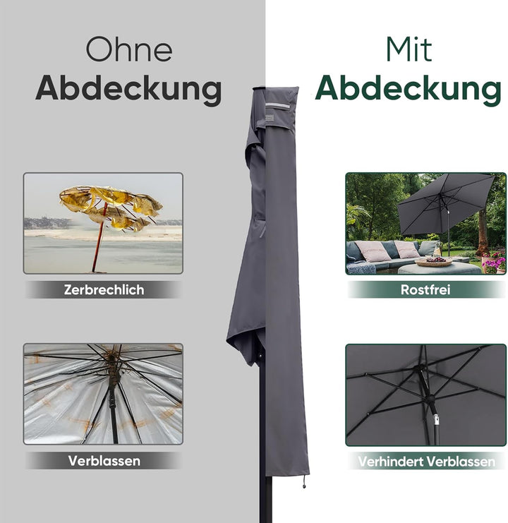 Sekey Sonnenschirm Schutzhülle mit Stab, Abdeckhauben für Ø 350cm / 200x300cm Gartenschirm mit Belüf