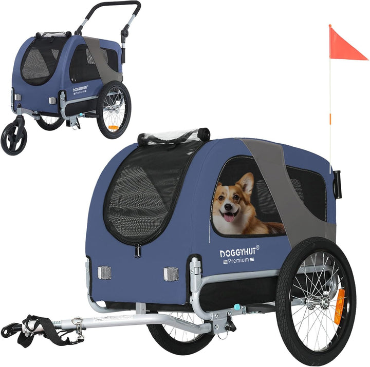 DOGGYHUT® Premium MEDIUM Hundefahrradanhänger & Jogger 2in1 Fahrradanhänger 80104 (Blau)
