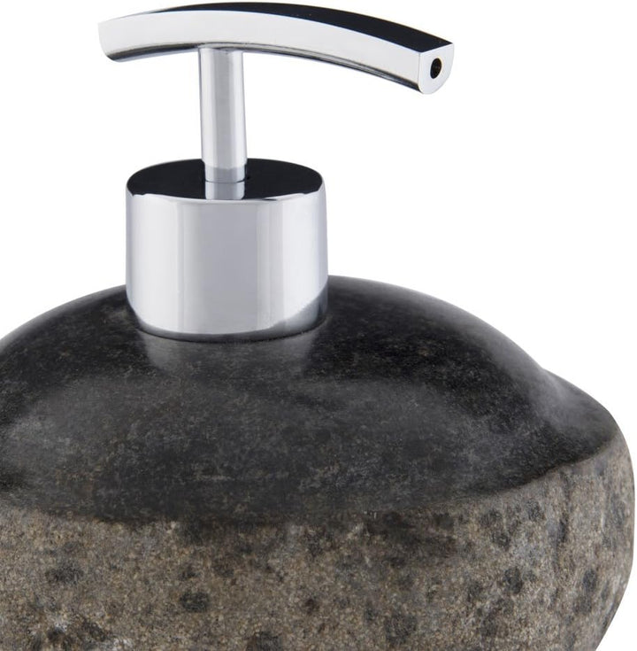 Wohnfreuden Flussstein Seifenspender 120 ml grau - Unikat Waschbecken Zubehör Bad WC Garten Naturste