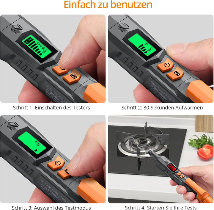Neoteck Gasmelder Gaslecksuchgerät mit Visuellem und Akustischem Alarm Tragbarer Gasdetektor zum Auf