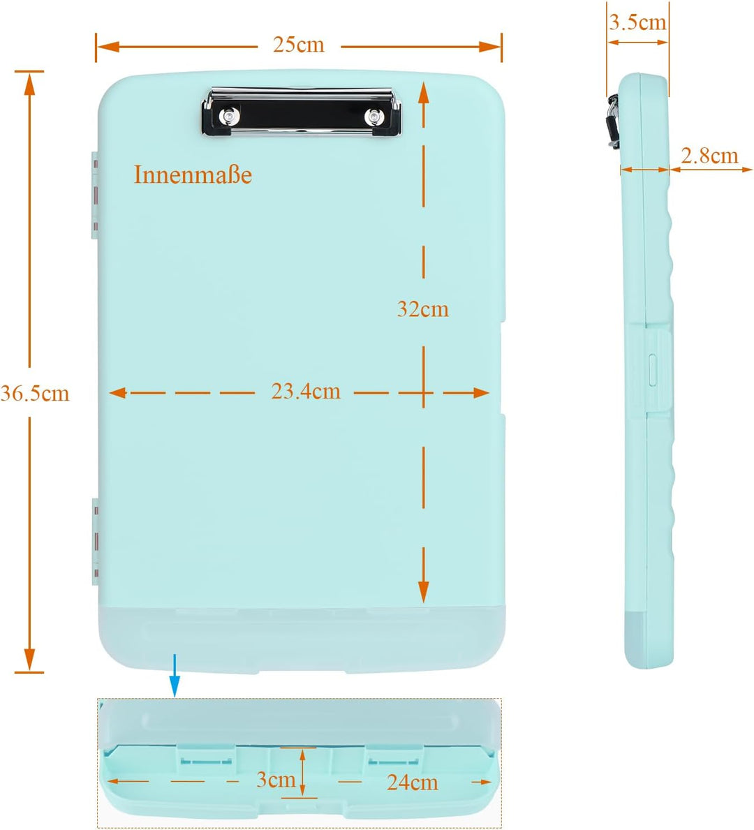 ZCZN Klemmbrett a4 mit Deckel, Schreibbrett mit Aufbewahrung, Kunststoff-Schreibbrett für Schule, In
