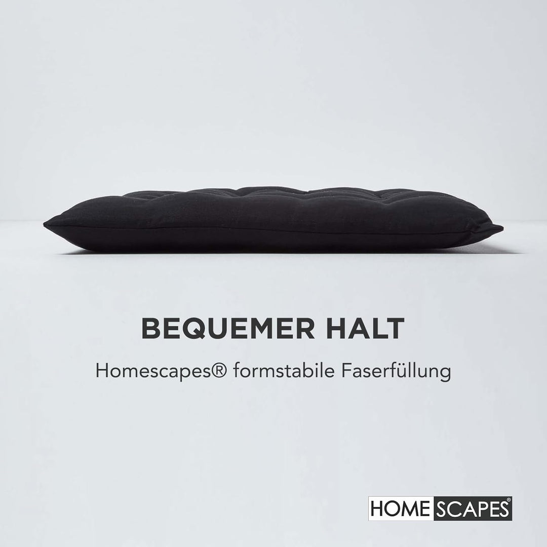 Homescapes 6er Set Stuhlkissen 40 x 40 cm, schwarz, Sitzkissen mit Bändern und Knopfverschluss, einf