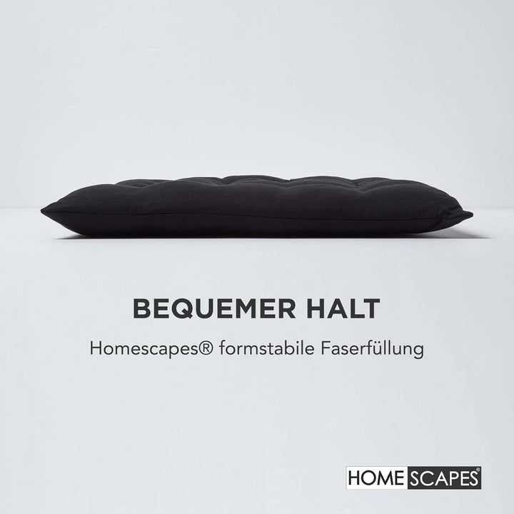 Homescapes 6er Set Stuhlkissen 40 x 40 cm, schwarz, Sitzkissen mit Bändern und Knopfverschluss, einf