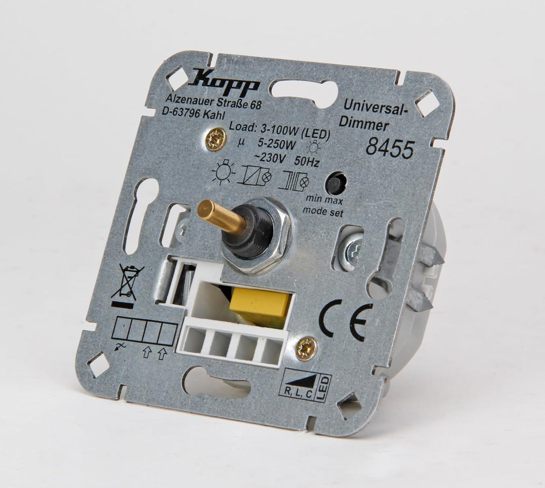 Kopp Universal Druckwechsel-Dimmer Sockel, für LED, Phasenan- und Phasenabschitt, LED 3-100 Watt, Gl