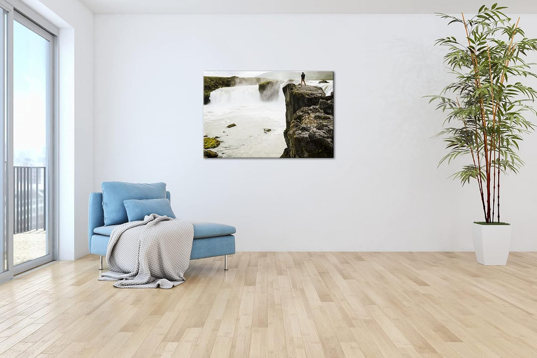 deyoli Klippen mit schönem Wasserfall im Format: 80x60 als Leinwandbild, Motiv fertig gerahmt auf Ec