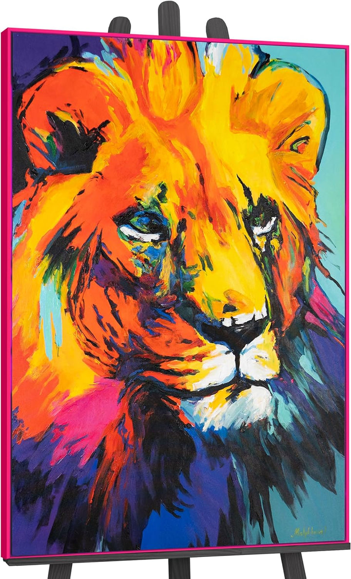 YS-Art Pop Art Abstrakt Design Acryl Gemälde auf Leinwand Löwengrazie handgemalt Wandbilder Wohnzimm