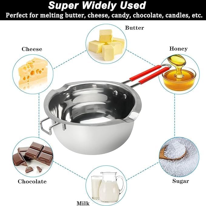 JEMESI Kerzen Schmelztopf 1200ml - Chokoladen Schmelztiegel Edelstahl 304 - Hochwertige Wasserbad Sc