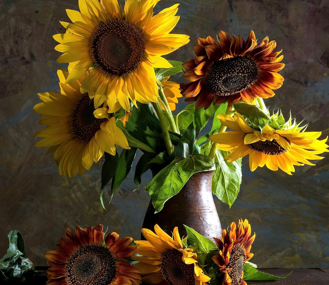 Sonnenblumen in edler Vase Herdabdeckplatte & Spritzschutz aus Echtglas | Für Herd-Kochfelder | 60x5
