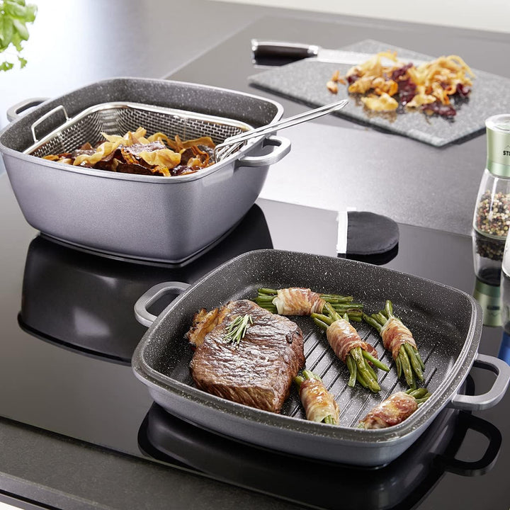 STONELINE® Multi-Eckpfanne, 28 x 28 cm, mit Dampf- und Frittierfunktion, induktionsgeeignet, Aluguss