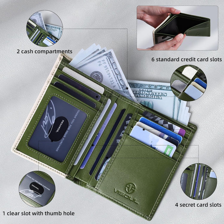 VISOUL Echt Leder Geldbörse Herren mit RFID Schutz Portemonnaie Gross mit Münzfach 10 Fächer Echtled