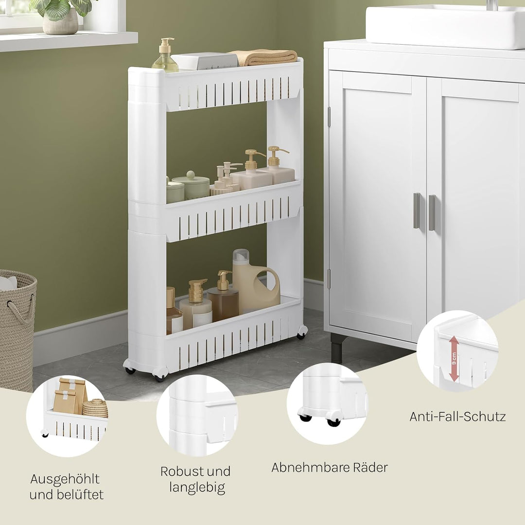 WOLTU 3 Ablagen Nischenregal Küchenregal Schrank Schieberegal schmaler Rollwagen, Nischenwagen Küche